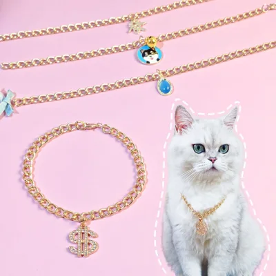 Foreign Trade Pet Cat Metal Necklace Pendant Luxury Gold-Plated French Bulldog Chain Rhinestone Jewelry Collar British Style All