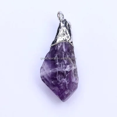 Natural Amethyst Crystal Rough Pendant with Silver Plated Wholesale