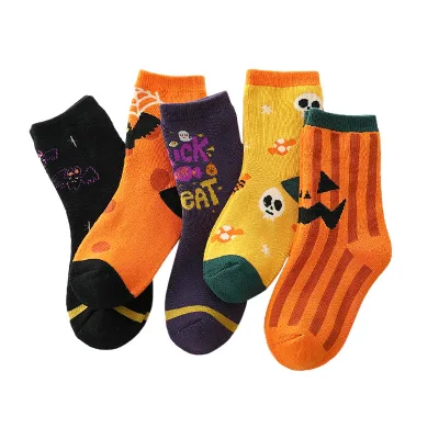 Spring Fashion Eco Black Checker Anime Halloween Scrunch Cute Child Kids Cotton Socks Pack