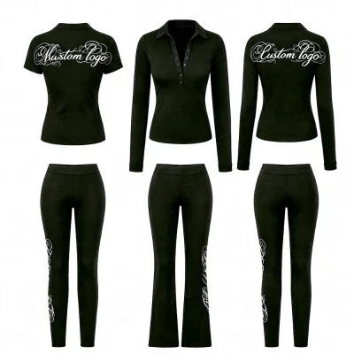Y2K Custom Embroidered Logo Tall Girl Friendly Casual Women 2 Piece Lounge Set Workout Sexy Long Sleeve With Leggings Sets