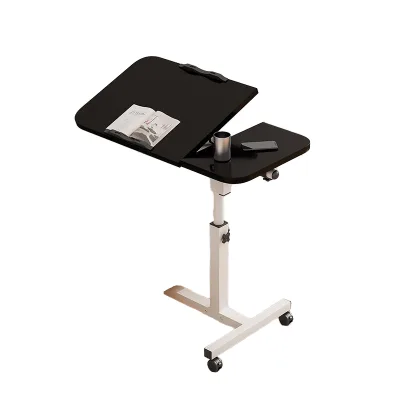 Portable Durable Eco-Friendly Wood Notebook Side Table with Rotatable Design Adjustable Height Wheels Bracket