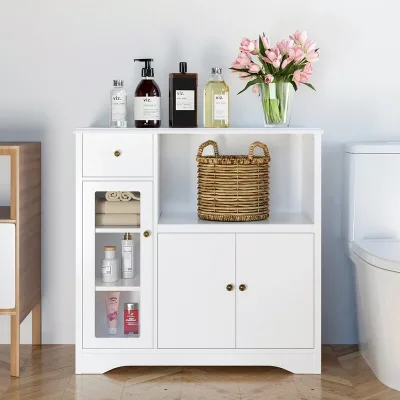 Wooden Buffect Cabinet Features One Opening Space White Smart Kitchen Sideboard