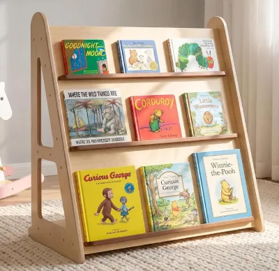 3-Tier Wooden Kids Bookshelf Freestanding Toddler Book Display Rack Toy Storage Organizer for Nursery Playroom Kindergarten
