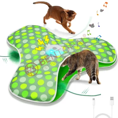 Interactive Cat Toys Rechargeable,Moving Concealed Feathers,Real Mouse Squeaky,Touch Activated Cat Kitten Toy