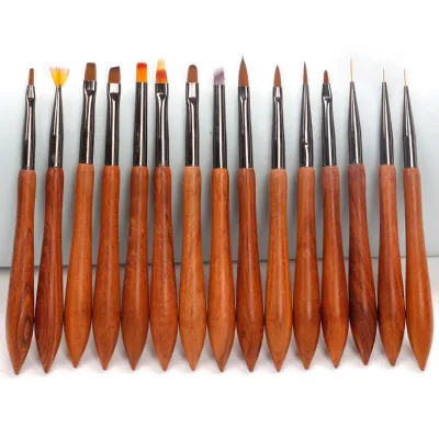 Japanese Style 15-piece UV Gel Nail Art Brush Set Wood  Handle Rod Drawing Hook Liner Painting Gradient Carved Nail Art Brush