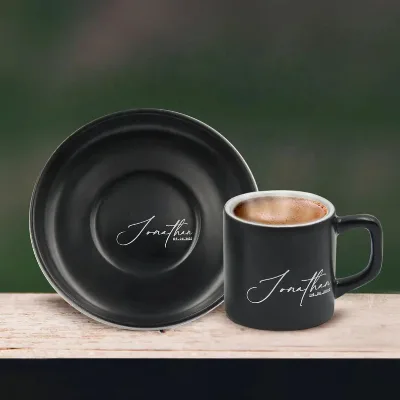 8oz Custom Ceramic Black Arabic Coffee Cup Set Ceramic Coffee Cup Black with logo
