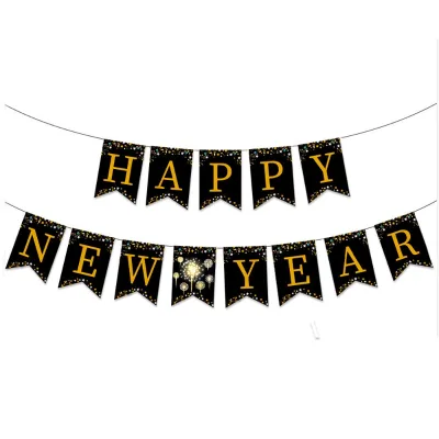 New Arrival Black Gold Happy New Banner for New Year