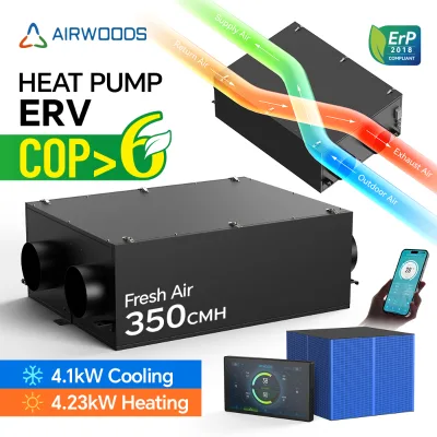 Global for Purifier Ventilation System Cooling Heating ERV 350m/h Flexible Easy Installation Home HVAC Equipment Advanced Heat