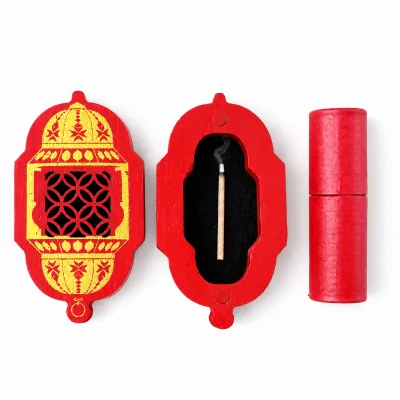 Custom Red Lantern Shape Bamboo Incense Box Portable Oud Bakhoor Holder for Arabic Home Decoration