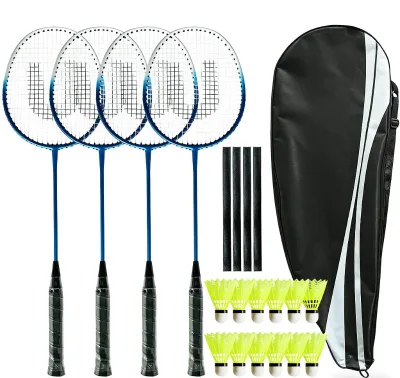 Badminton Set Backyards Including 4 Rackets 12 Birdies 4 Grips 1 Carrying Bag 4-Person Outdoor Game for Adult Family Beginner