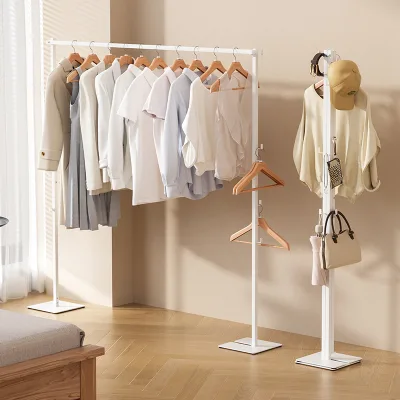 Household 2 in 1 Foldable Disassemble Floor Clothes Drying Rack Metal Strethable Clothes Rack Hat Rack for Balcony Living Room