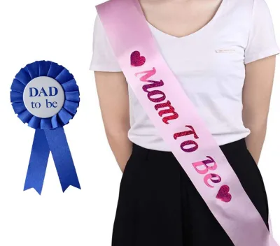 LEMON Wholesale Baby Girl Shower Decorations Pink Sash and Tinplate Badge Mom to Be and Dad to Be Baby Shower Birthday