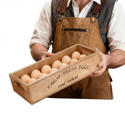 Wooden Eggs Crate with Handle Natural Color Stackable Eco-friendly Handcrafted Rustic Storage Box for Fresh Eggs Farm Kitchen