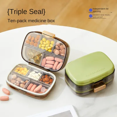 Portable Plastic 10-Compartment Pill Organizer Large Capacity Morning Noon Night Mini Storage Box Pills Tablets One Week