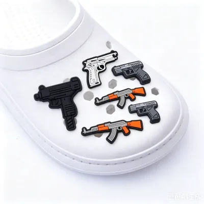 New Styles PVC Shoe Charms Machine Gun Clog Shoes Ornaments Accessories Pistol Shoe Decoration Charms Handgun Clog Charms Pack