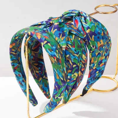 New Bohemian-style, Colorful Oil Painting Style Headband Wide-edge Sponge Knotted Color-blurred Headband Simple Hair Accessory