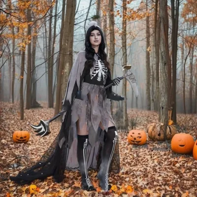 New Adult Halloween Death Costume Mysterious Horror Anime Cosplay Dress Set With Sickle Adult-size