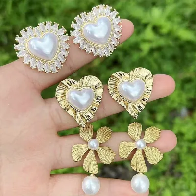 CH-CKE0554 Plating cz heart stud earrings,New design cz jewelry earrings,Flower/Heart shaped earrings wholesale