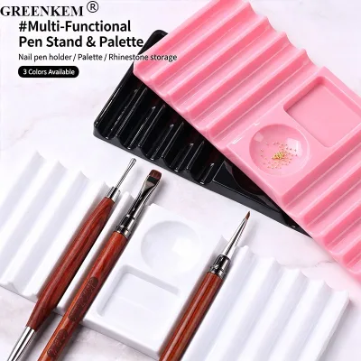 Multifunctional Nail Art Brush Holder Palette Glue Tray Rhinestone Storage Manicure Tool Nail Forms Display Tray