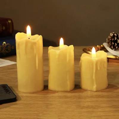 LED Pillar Candle Set of 3 Battery Operated Home Decoration for Weddings & Diwali Wholesale
