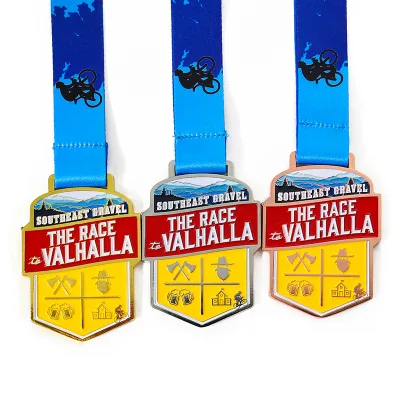 Factory Custom Metal logo Good Quality Soft Enamel Zinc Alloy Glacier Racing Challenge Medal with Ribbon