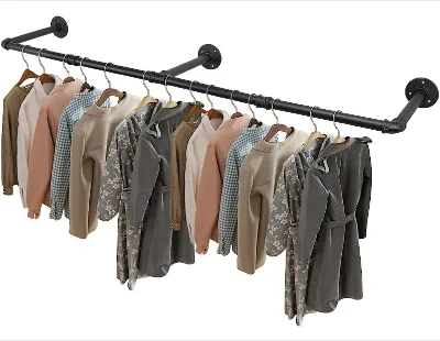 Detachable Malleable Iron Pipe Fitting Wall Mounted Rustic Saving Space Clothes Bar Multi-Purpose Hanging Rod for Bedroom Closet