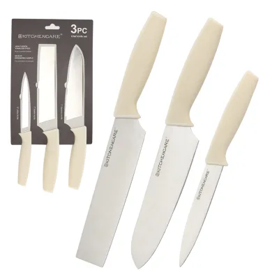 KITCHENCARE 3 Piece Japanese Knives Set White PP Custom Fruit Nakiri Knife Wholesale Kitchen Knives Set