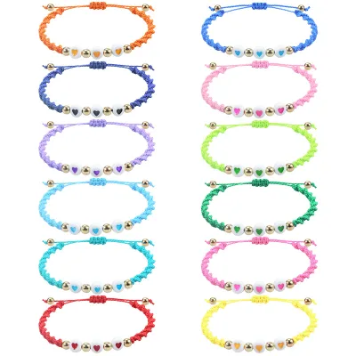 New Bohemian Style Acrylic Heart Bracelet Waxed Wire Braided Hand Rope Cross-Shaped Religious Christian Jewelry