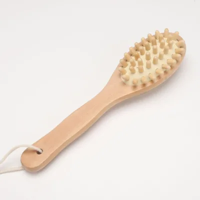 Factory Direct Sales Body Massage Bath Brush Wooden Handle with Bristle Material Wood Color Back Rub Brush