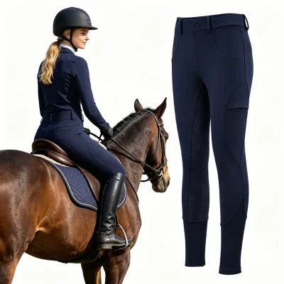Stretchable Fabric Women Equestrian Breeches Silicone Full Seat Riding Pants with Extra-deep Pockets Custom Horse Equipment