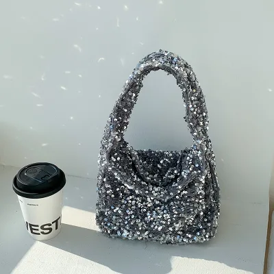 Shiny Fashion Women's Polyester Shoulder Bag with Sequin Decoration Single Strap ZIP Closure Portable High Quality All Seasons