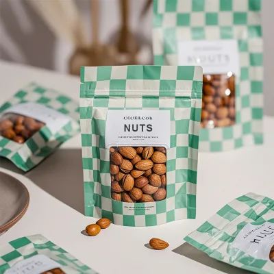 Custom Food Packaging Bag With Clear Window Kraft Paper Bag for Nuts Powder Snack Packaging With Zipper Stand up Nut Pouch