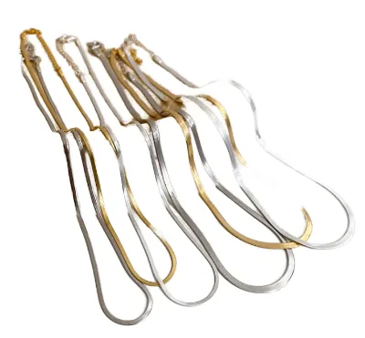 Wholesale Women's 18K Gold Plated Push Close Blade Chain Snake Chain Clavicle Necklace Stainless Steel Jewelry Collar Clavicular