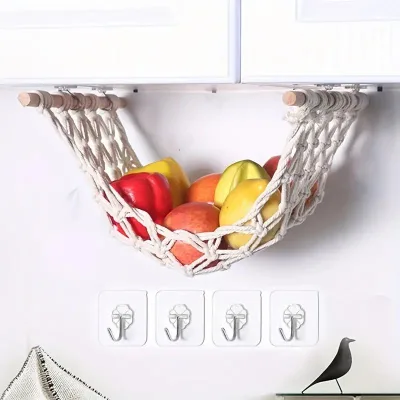 Woven Vegetable Hanging Basket Fruit Basket Hammock Under Cabinet Hanging Fruit Basket