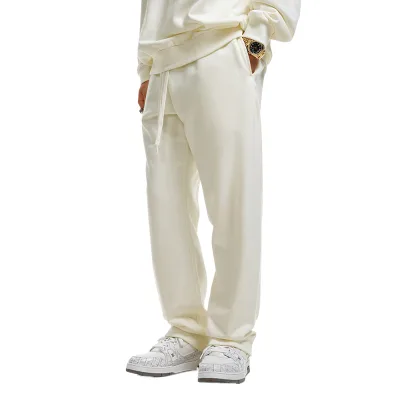 Men's Fleeced Trackpants Custom Logo Baggy Sweatpants with Mid Waist Casual Straight Plain Dyed Pants