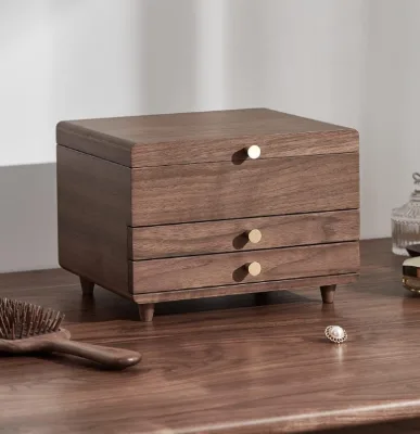 High Quality Retro Wood Jewelry Boxes with Handle Polished Necklace and Earrings Storage Case for Sale