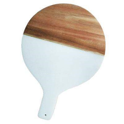Marble Cutting Board and Acacia Wood Cheese Board Set - Round with Handle for Serving and Preparation
