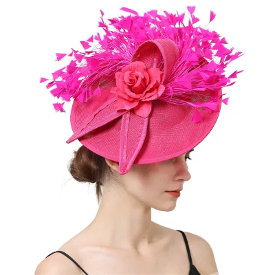 European and American Style Yellow Church Hat Bride Feather Head Accessories Top Hats Luxurious Fascinators for Women