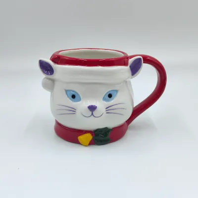 Handmade 12oz Christmas Creepy Cat 3D Ceramic Coffee Mug for Tea & Coffee Beverages
