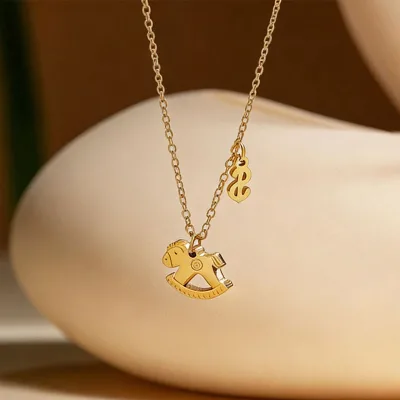 18K Gold Plated Stainless Steel Necklace Waterproof Pony Animal Horse Pendant Necklace Party Luxury