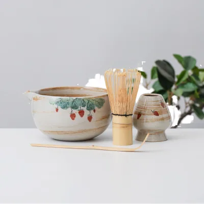 Factory Eco-Friendly Classic Style Ceramic Bamboo Coffee & Tea Matcha Tools Set with Custom Chasen Whisk Stocked for Cafe Use