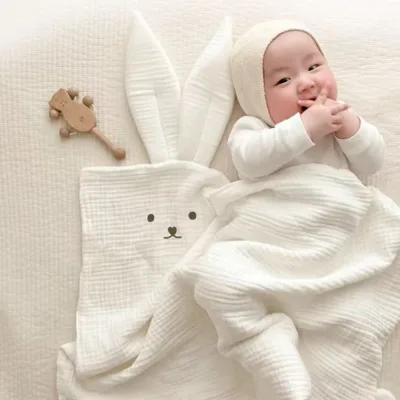 Ins Korean Baby Gauze Double-layer Thin Children's Small All-Season Newborn Rabbit Face Blanket