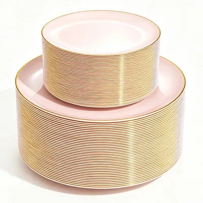 Pink Green White Black Gold Rim 25PCS Disposable PS Plastic Dessert Dinner Plates for Baby Shower Wedding