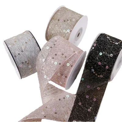 Eco-Friendly Woven Spandex/Polyester Webbing Sequin Solid Color for Shoes