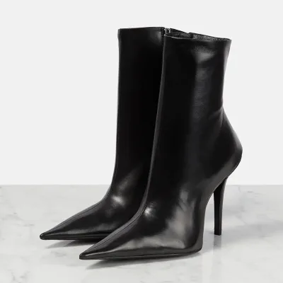 Women Calf Boots Black Microfiber Pointed Toe High Heel Slim Shaft Dress Boots for Elegant Spring Summer Autumn and Winter Looks