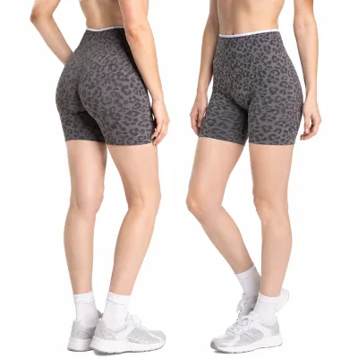 Women's Leopard Print Yoga Shorts, with a Hip-lifting Design, Made of Spandex/nylon, Suitable for Outdoor Fitness.