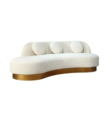 Modern White 3 Seaters Stainless Steel Base Gold Velvet Curved Sofa