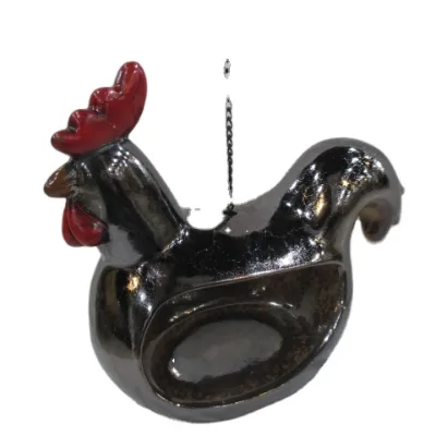 Easter Hen Shape Ceramic Bird House/Feeder, Hand Painted Rooster Bird Feeder