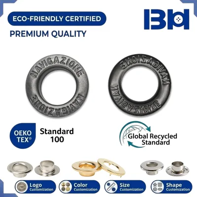 Factory Custom Debossed Brand logo Grommets Eyelet Vintage Plated 10mm Hoodies Eyelet Garment Metal Eyelets for Leather