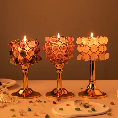 Natural Rough Amethyst Crystal Candlestick Holder Raw Fluorite Quartz Crystal Candle Holders for Decoration